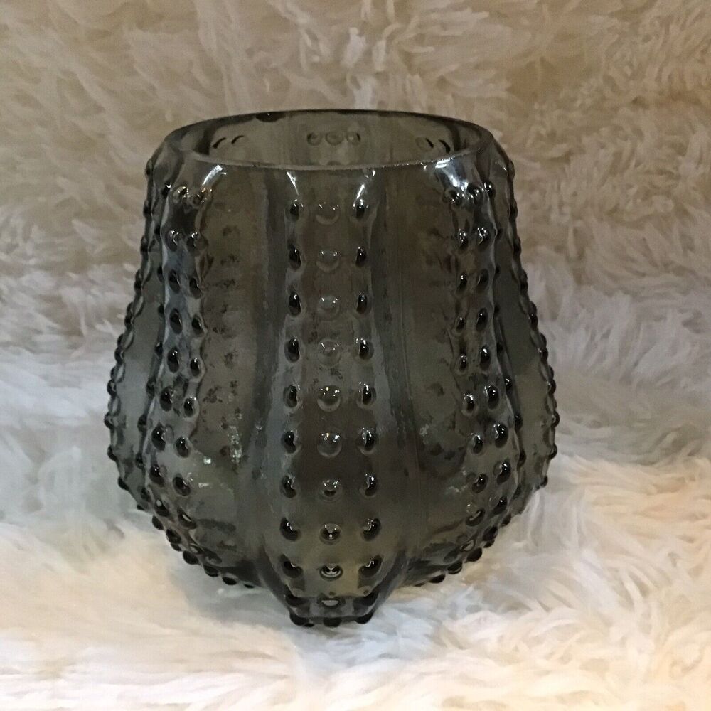 Smoky Black Glass Cactus Vase Planter Candle Trinket Holder Southwestern Decor
